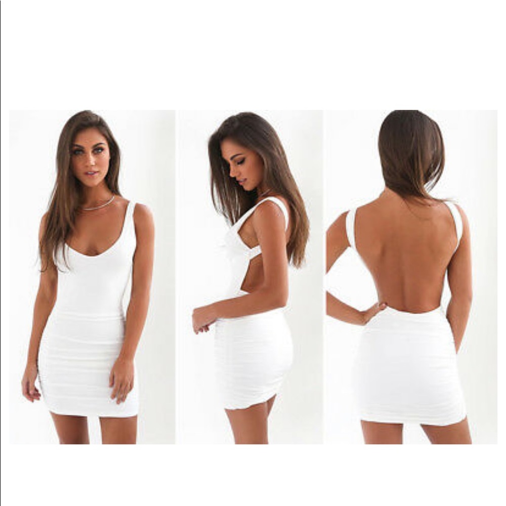 Petite White Backless Bandage Dress